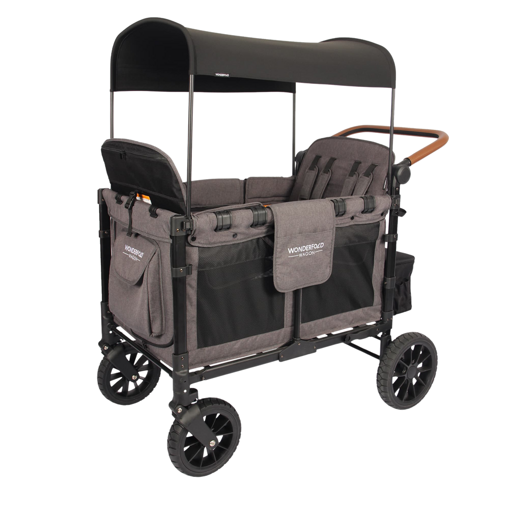 WonderFold W4 Luxe Push/Pull 4-Passenger Quad Stroller Wagon Gray With Black Frame New