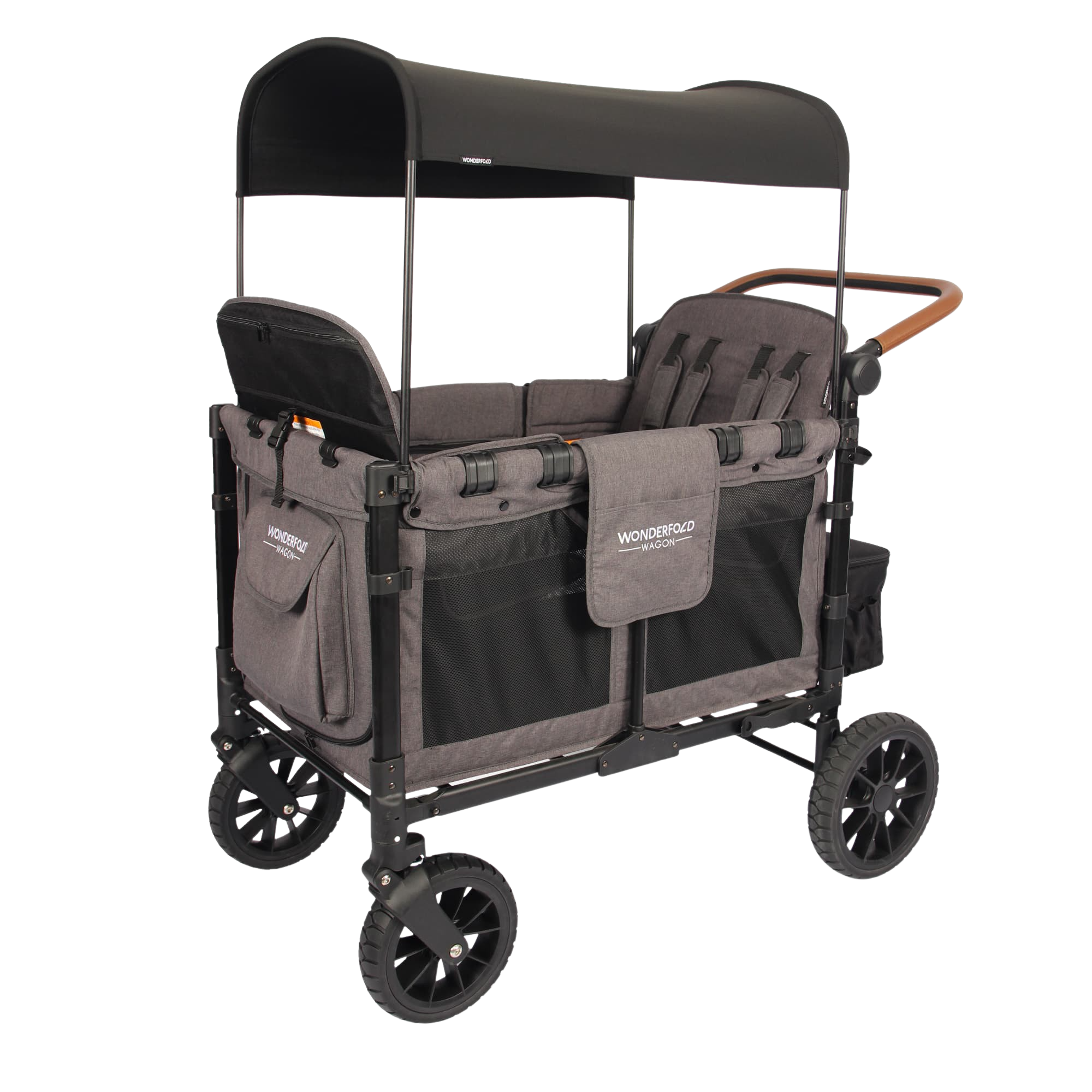 WonderFold W4 Luxe Push/Pull 4-Passenger Quad Stroller Wagon Gray With Black Frame New