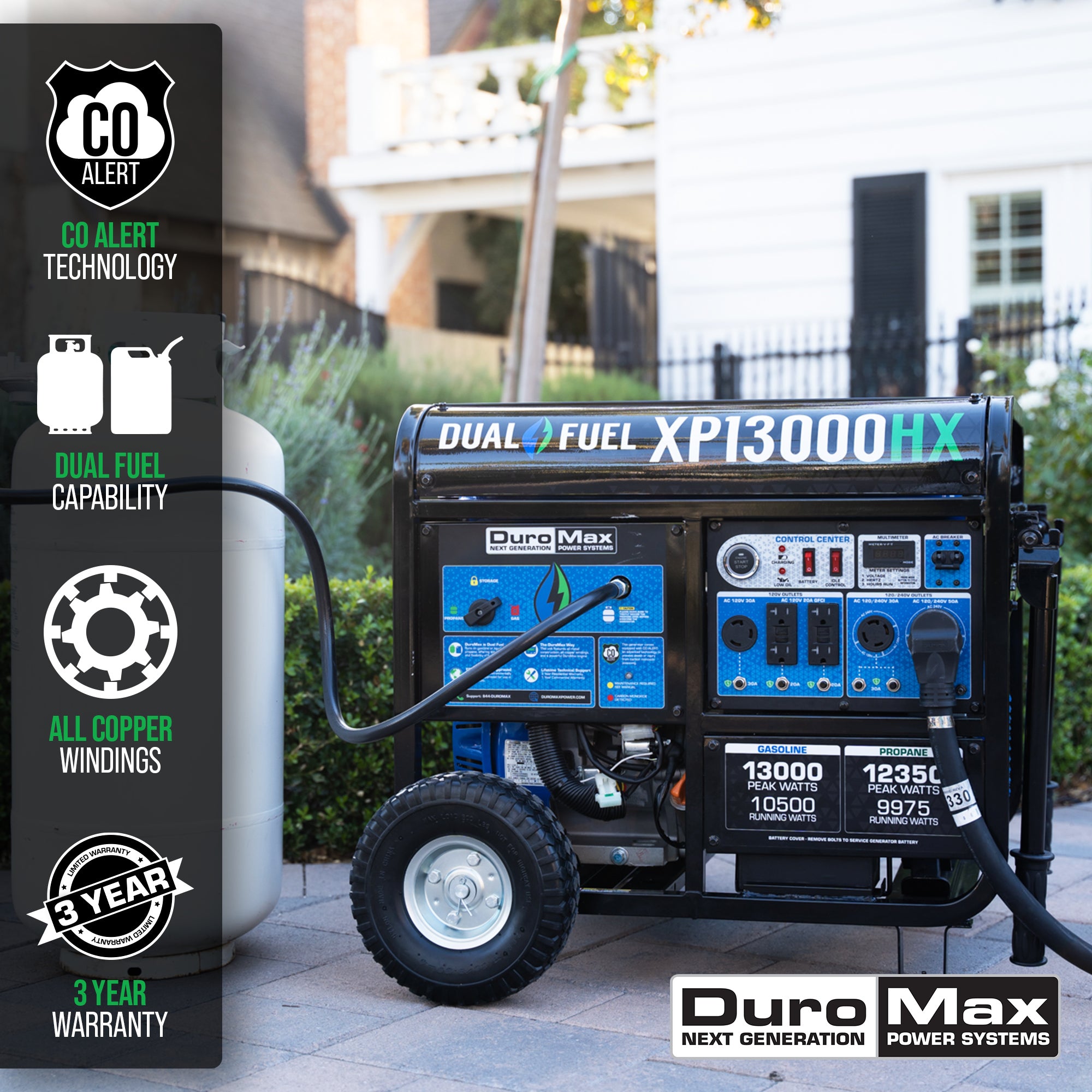 DuroMax XP13000HX 10500W/13000W Dual Fuel CO Alert