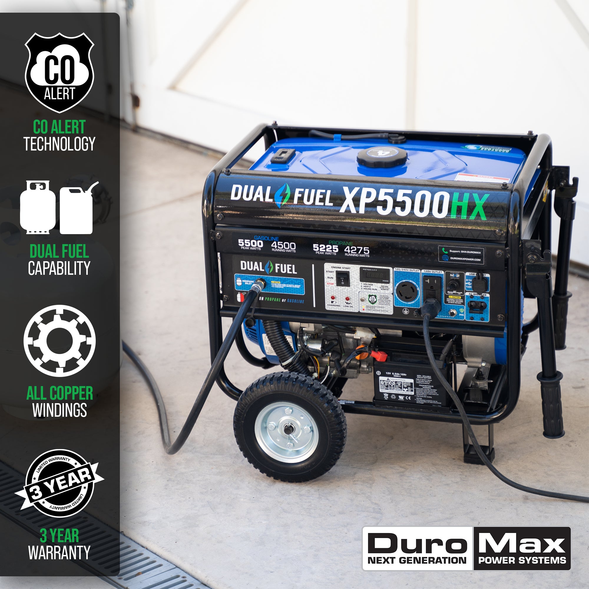 DuroMax XP5500HX 4500W/5500W Dual Fuel CO Alert Electric Start Generator New