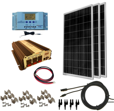 WindyNation SOK-300WPI-15 Complete 300 Watt Solar Panel Kit with 1500W VertaMax Power Inverter for 12 Volt Battery Systems New