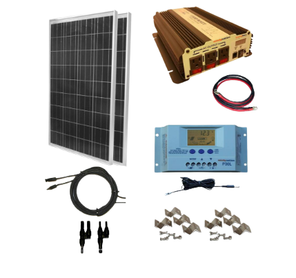 WindyNation SOK-200WPI-15 Complete 200 Watt Solar Panel Kit with 1500W VertaMax Power Inverter for 12 Volt Battery Systems New
