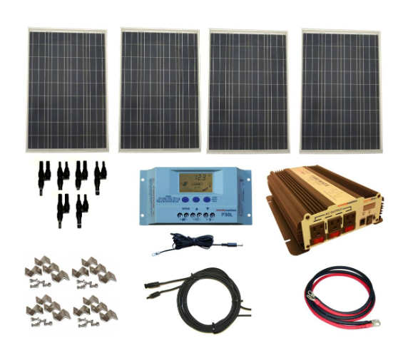 WindyNation SOK-400WPI-30RS Complete 400 Watt Solar Panel Kit with 3000W VertaMax Power Inverter for 12 Volt Battery Systems and Remote Switch Standard 12 AWG New