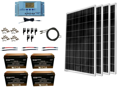 WindyNation SOK-400WP-P30L-400B 400 Watt Solar Panel Kit with 400ah AGM Battery New