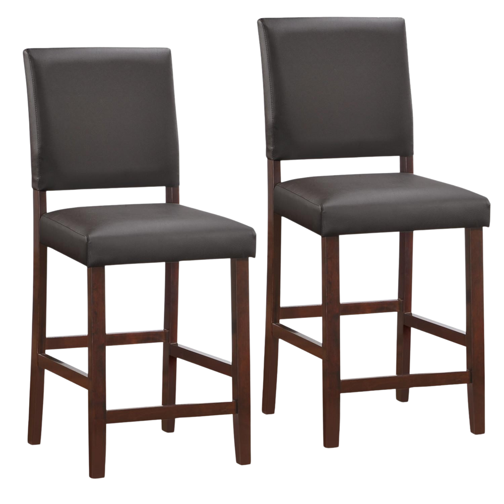 Leick Home 10086CP/EB Counter Stool with Ebony Faux Leather Seat Set of 2 New