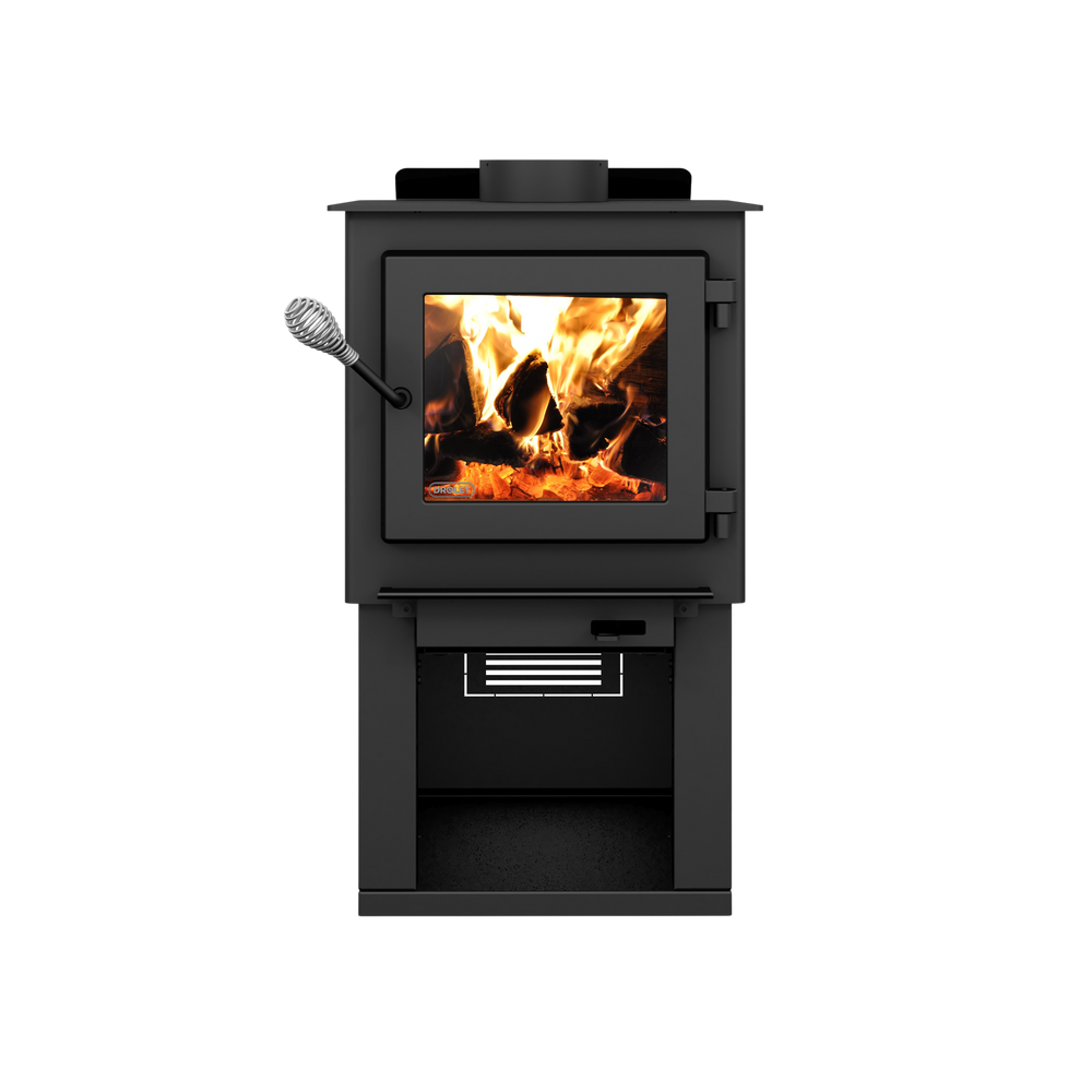 Drolet Deco Nano 1,200 Sq. Ft. Wood Stove On Pedestal with Log Storage –  FactoryPure