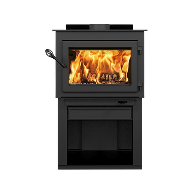 Drolet Deco Alto 2,100 Sq. Ft. Wood Stove On Pedestal with Log Storage New