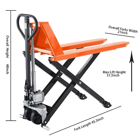 Tory Carrier HL-21 Lifting Pallet Jack Truck Lifter 2200lbs. 45" x 21" Fork 31.5" Lifting Height New