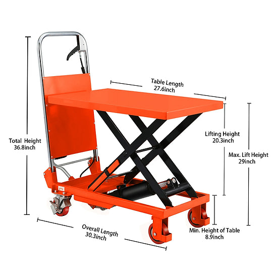 Tory Carrier LT330 Scissor Lift Table 330 lbs Capacity 20.3" Lifting Height with Hydraulic Pedal New