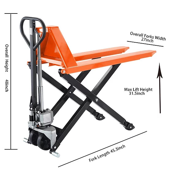 Tory Carrier HL-27 Lifting Pallet Jack Truck Lifter 2200lbs. 45" x 27" Fork 31.5" Lifting Height New