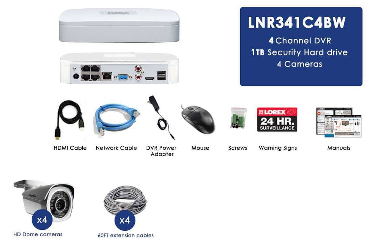 Lorex LNR341C4BW 4 Camera 4 Channel 1080P Indoor/Outdoor DVR Surveillance Security System New