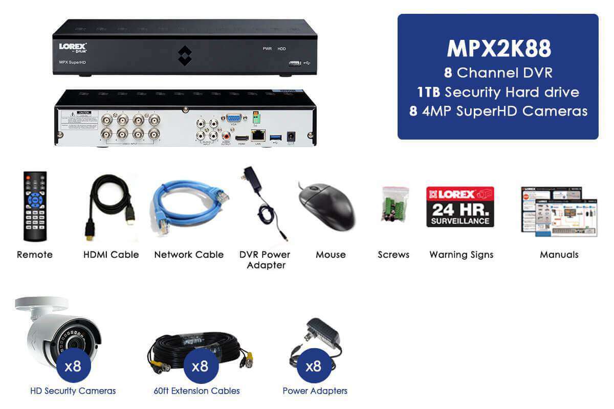 Lorex MPX2K88 Super HD 4MP 8 Camera 8 Channel DVR Surveillance Security System New