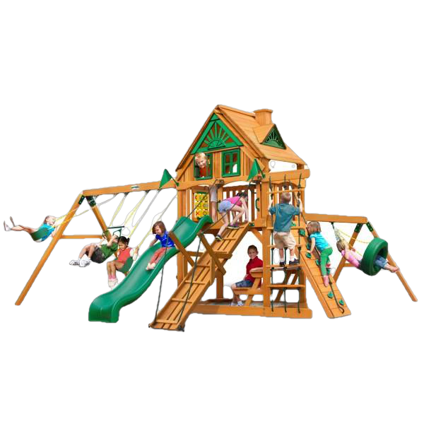 Gorilla Playsets 01-0052-AP Frontier Treehouse with Amber Posts Swing Set and Residential Wood Playset New