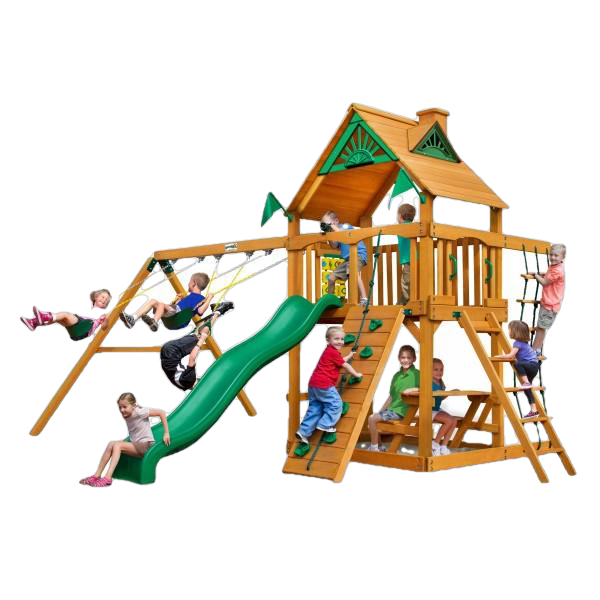 Gorilla Playsets 01-0003-AP Chateau Amber Posts Swing Set and Residential Wood Playset with Standard Wood Roof New