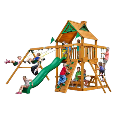Gorilla Playsets 01-0003-AP Chateau Amber Posts Swing Set and Residential Wood Playset with Standard Wood Roof New