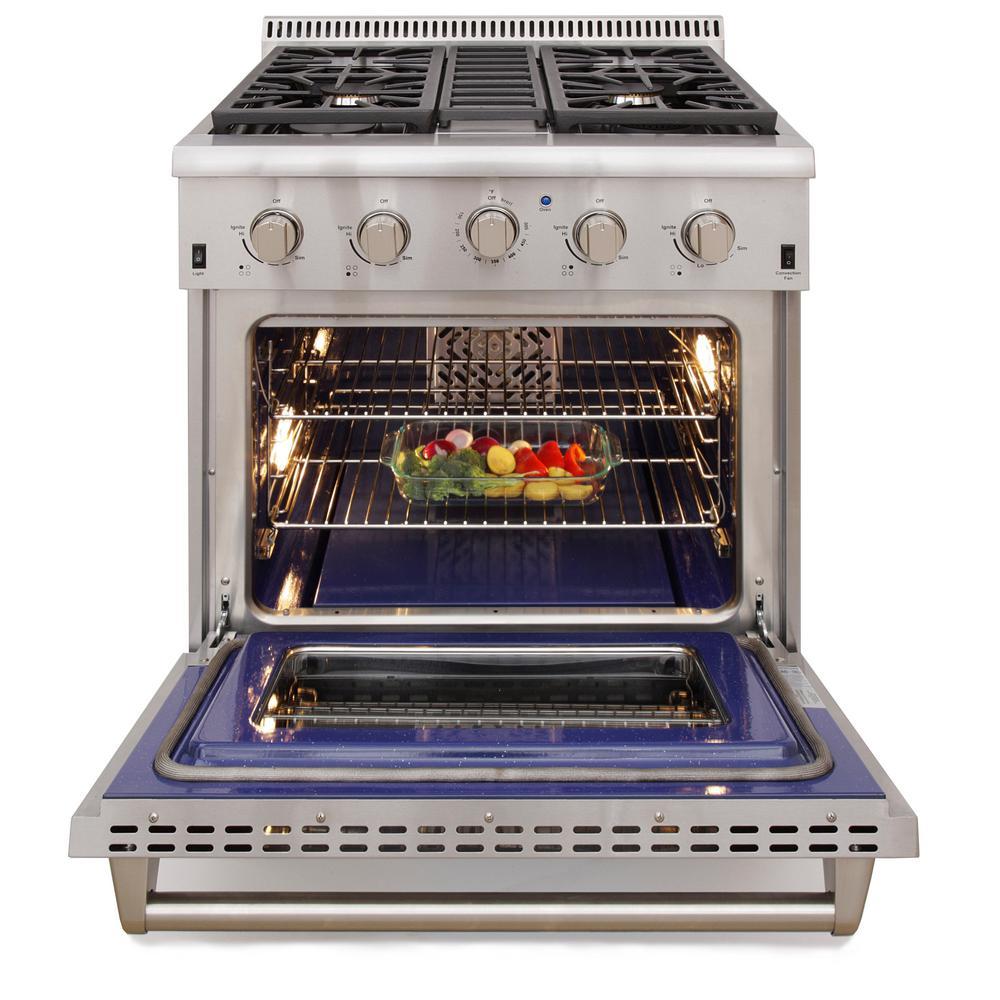 Kutch KRG3080U-S Pro-Style 30 in. 4.2 cu. ft. Natural Gas Range with Sealed Burners and Convection Oven in Stainless Steel New