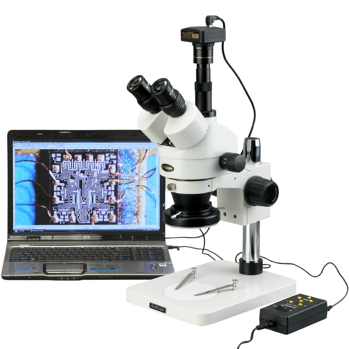 Amscope SM-1TSZ-144A-3M 3.5X - 90X Zoom Stereo Microscope with 4 Zone 144 LED Light Plus 3MP Digital USB Camera New