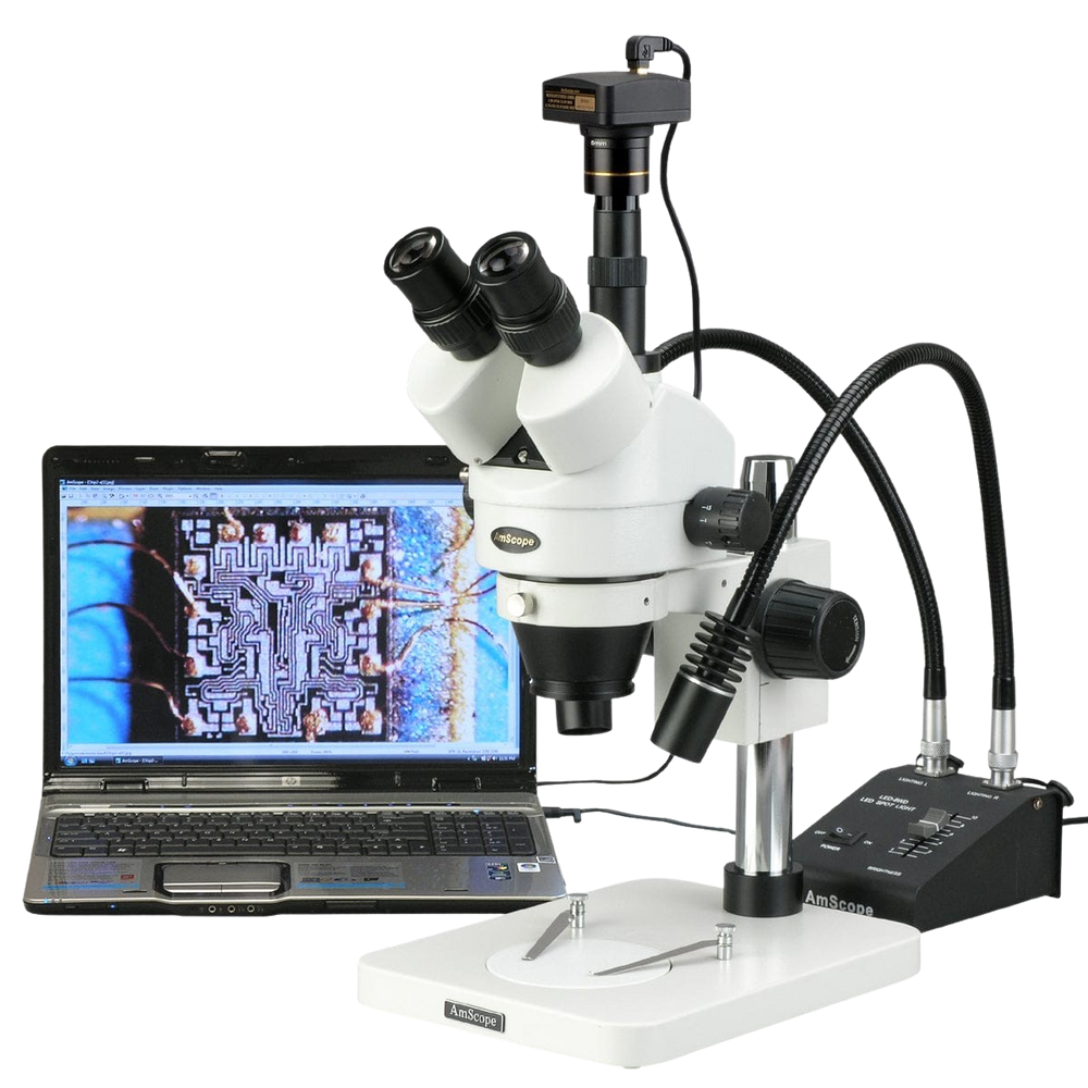 Amscope SM-1TSW2-L6W-3M 3.5X - 225X Digital Zoom Stereo Microscope with Gooseneck LED Lights Plus 3MP USB Camera New