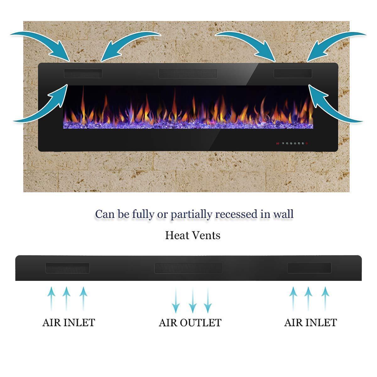 RW Flame 868C 750W-1500W 68 Inch Recessed and Wall Mounted Electric Fireplace With Remote Control Black New