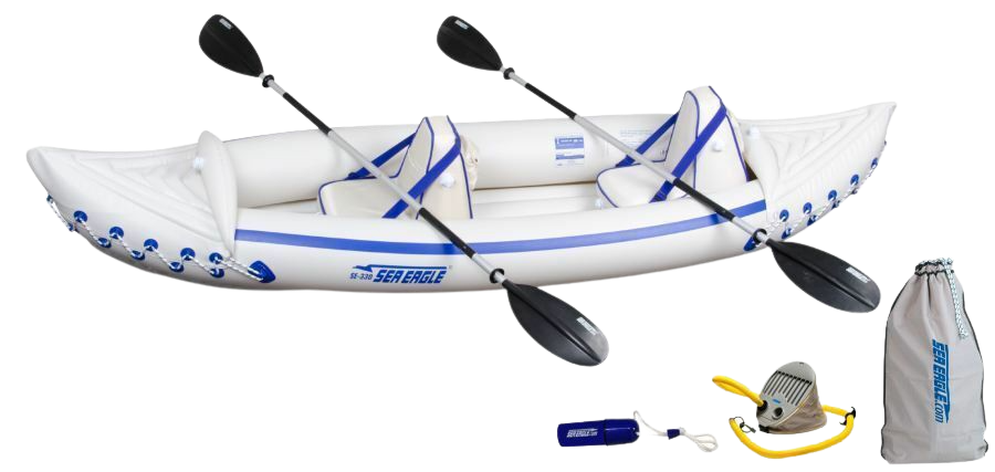 Sea Eagle 330 Inflatable Portable Sport Kayak Canoe 2 Person Pro Package With Paddles White Blue New
