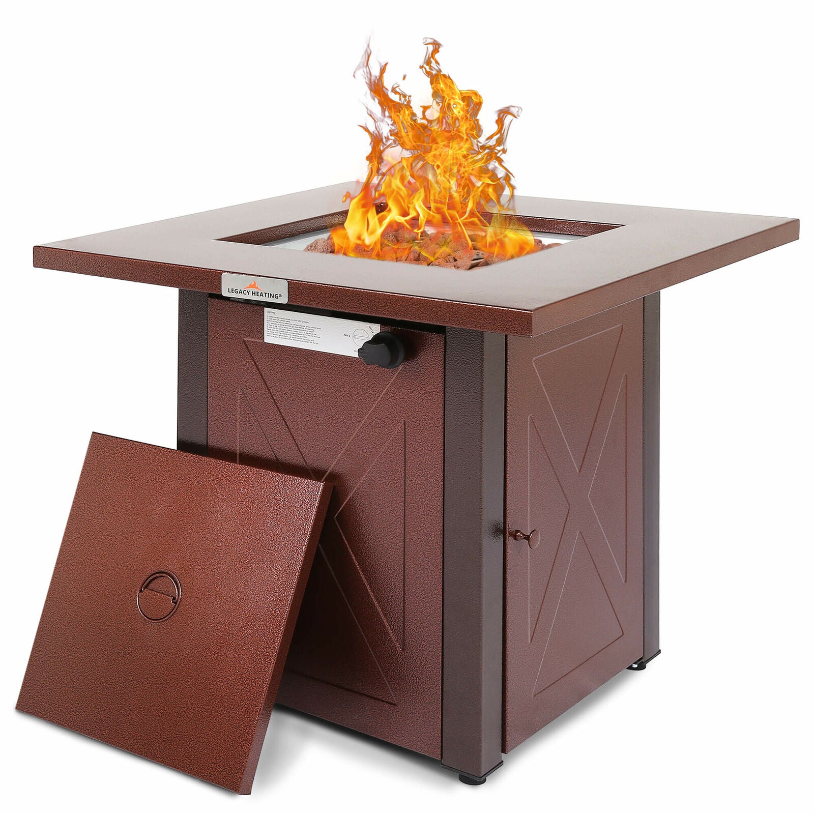 Legacy Heating 48,000 BTU Propane Outdoor Fire Pit Table with Lava Stones Wood Look New
