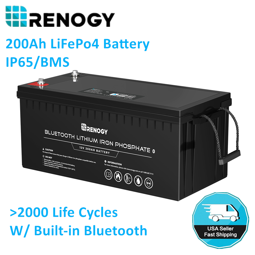 Renogy RBT200LFP12-BT-US 200Ah 12V Lithium Iron Phosphate Battery with Built-in Bluetooth New