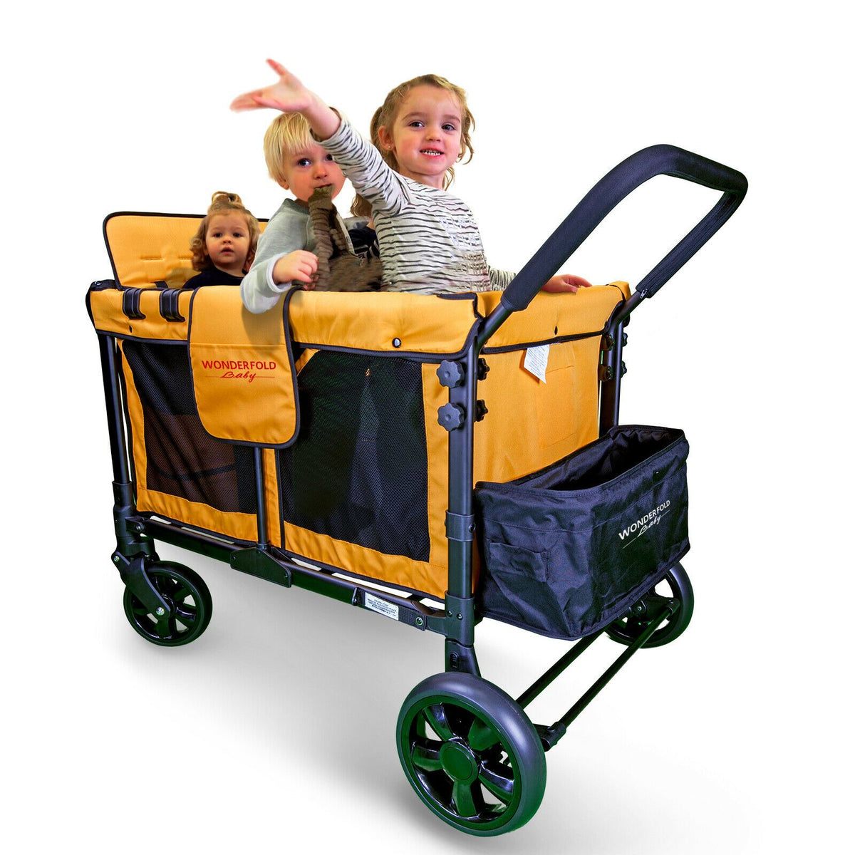 WonderFold Baby W4 Multi-Function Folding Quad Stroller Wagon with Removable Canopy and Seats Orange New