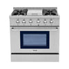 Thor Kitchen HRG3617U 36 in. Professional Gas Range Oven 4 Burners Blue Porcelain Interior Stainless Steel New