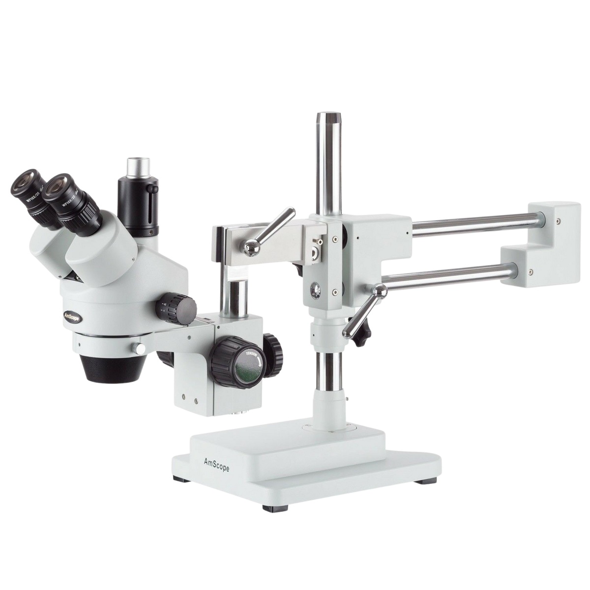 Amscope SM-4T 7X - 45X Trinocular Stereo Zoom Microscope with Double Arm Boom Stand New