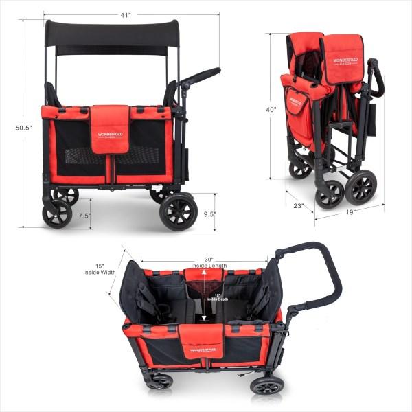 WonderFold Baby W2 Multi-Function Folding Double Stroller Wagon with Removable Canopy and Seats Red New
